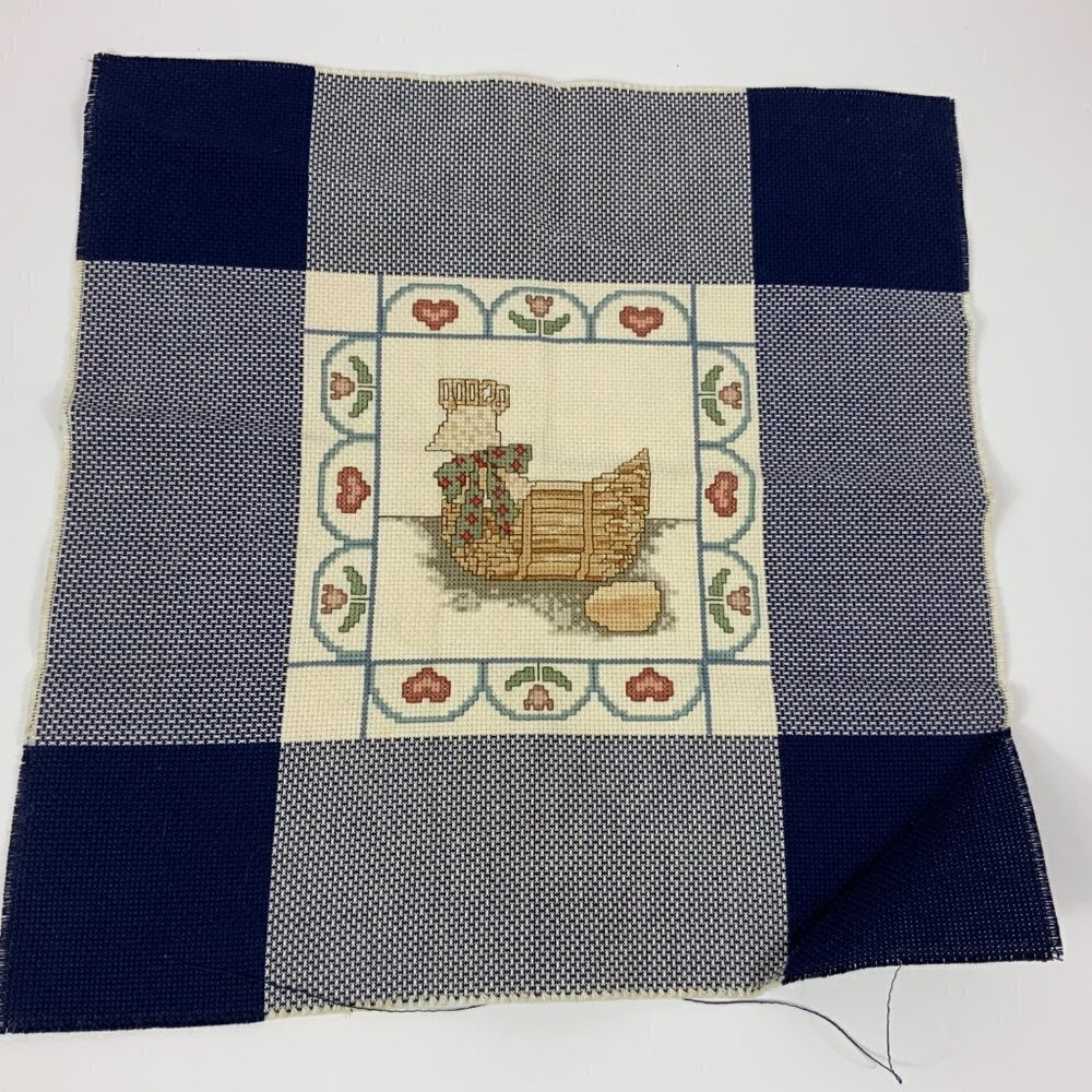 Handmade Embroidered Cross Stitch Chicken Egg Farmyard Flowers14" Square Framabl
